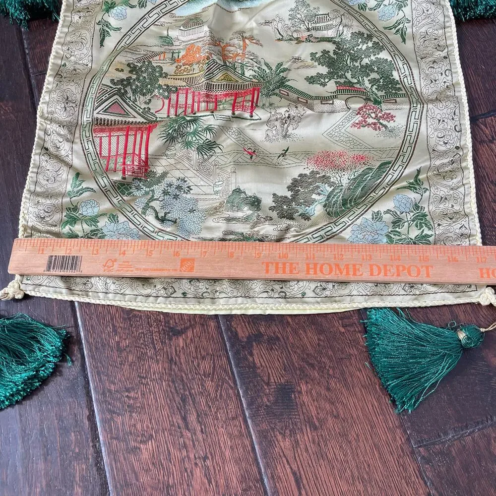 Vintage Brocaded Flowers Oriental Pillow Case with Tassels Asian Sham Cover READ